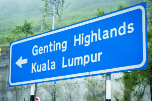road sign from Singapore to Genting Highlands or Kuala Lumpur